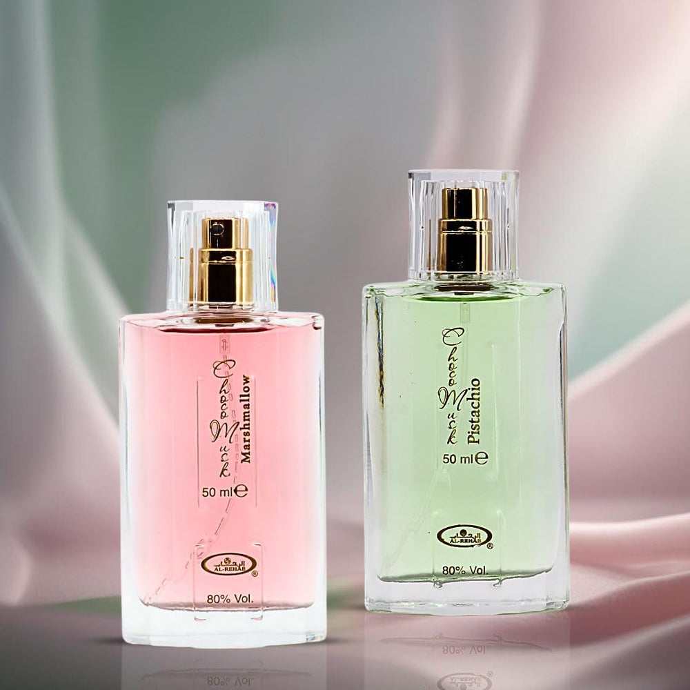 Al-Rehab Choco Musk Pistachio notes highlight cacao and vanilla warmth.