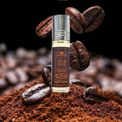 Al-Rehab French Coffee perfume oil packaging, compact 6ml bottle ideal for travel.