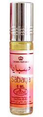 Al-Rehab Sabaya rollerball bottle close-up, portable fragrance for everyday wear.