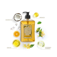 A LA MAISON Honeysuckle label closeup highlighting authenticity and natural ingredients.
