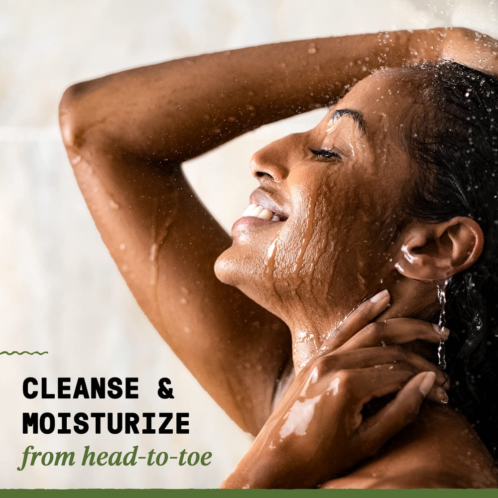 Alaffia African Black Soap body wash stream for shower use.
