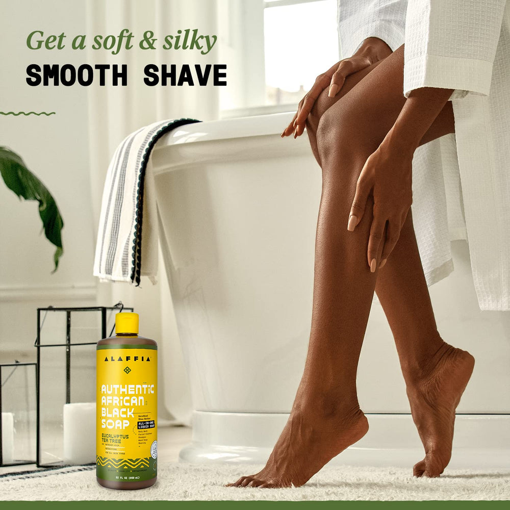 Alaffia African Black Soap texture on skin shows moisturizing shea butter softness.