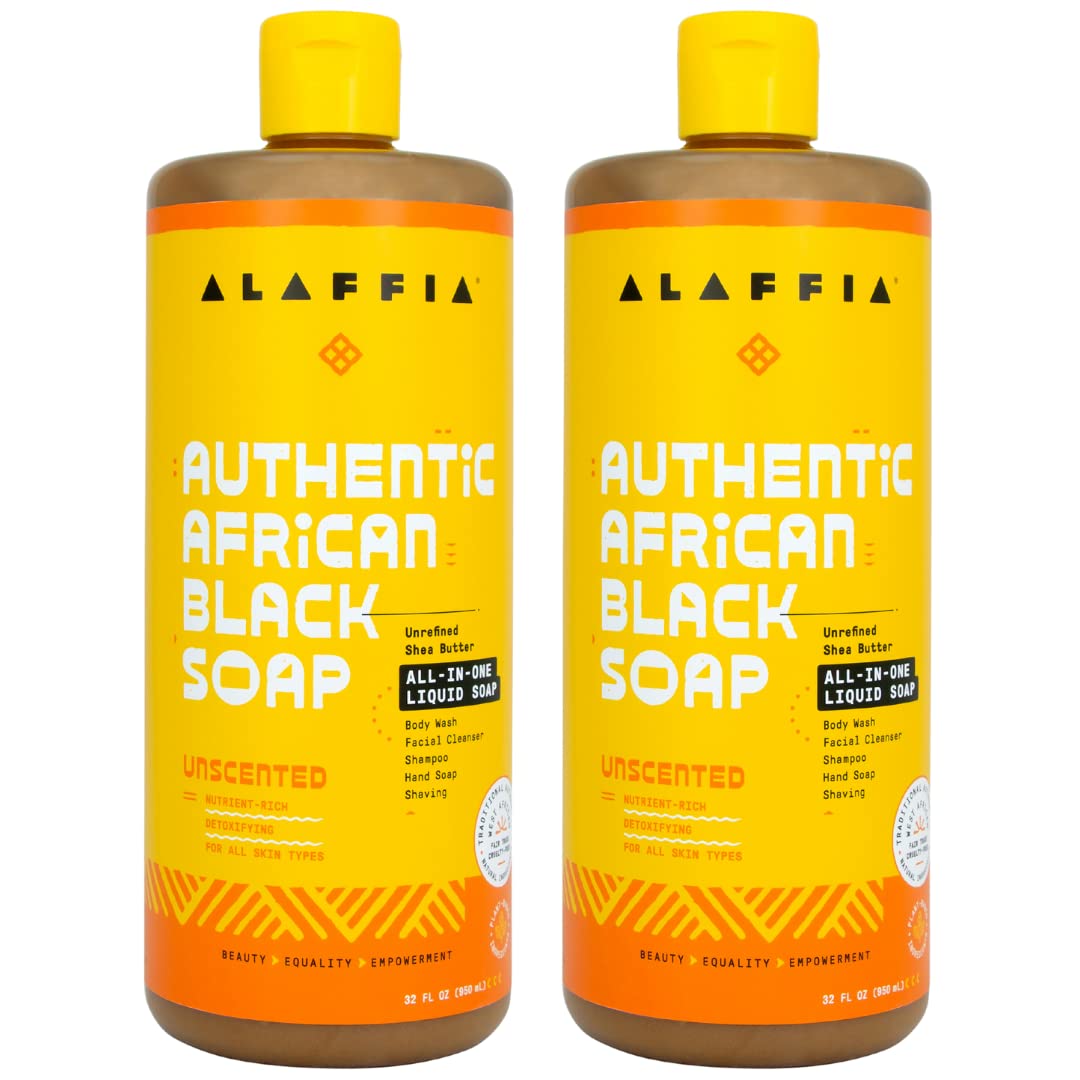 Alaffia African Black Soap unscented 2-pack bottle front for versatile daily cleansing