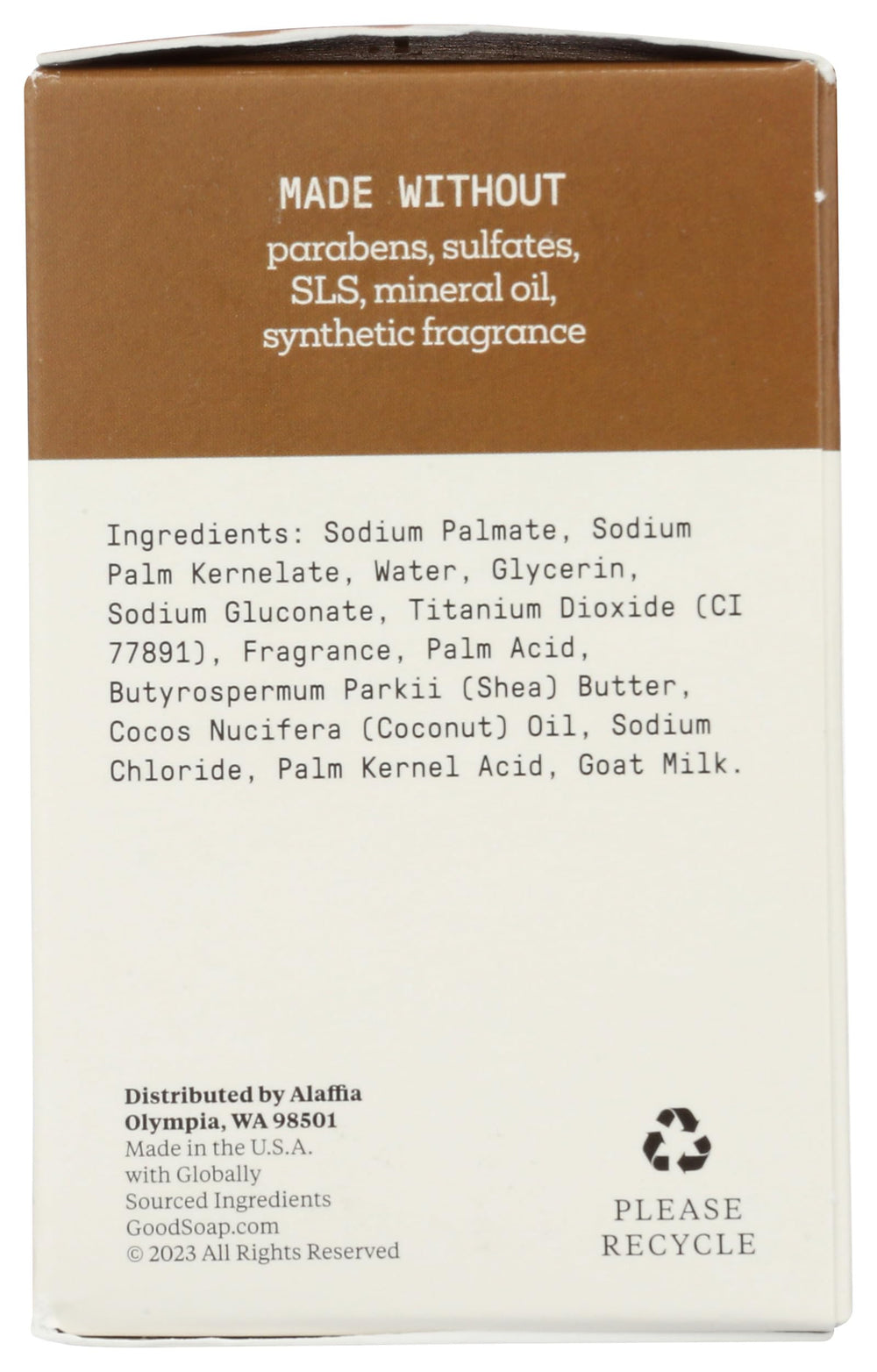 Alaffia Coconut Good Soap pack side view highlights compact size.