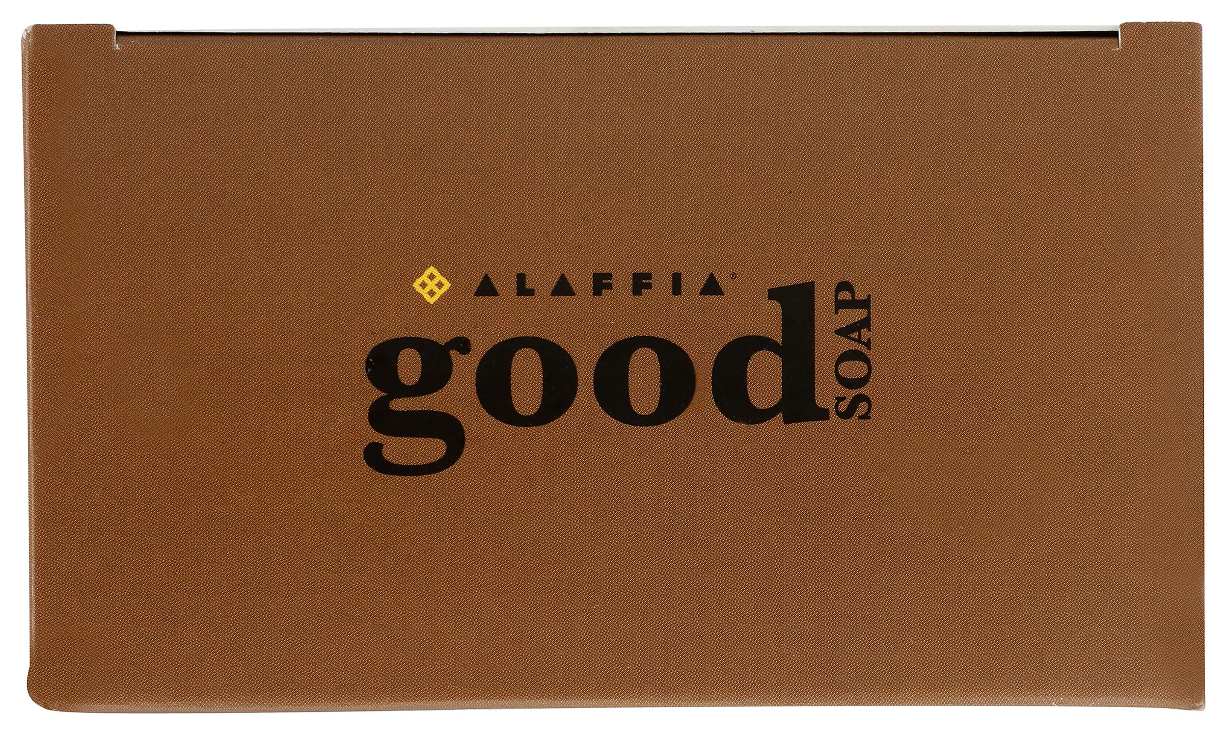 Alaffia Coconut Good Soap pack on bathroom shelf ready for use.