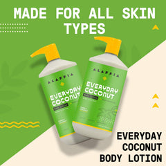 Loción de Coco EveryDay de Alaffia, etiqueta libre de sulfatos para cuidado respetuoso.