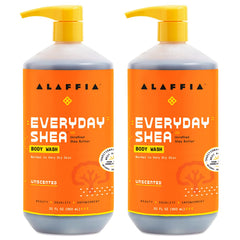 Alaffia Everyday Shea Body Wash 2-pack front view highlighting the unscented formula.