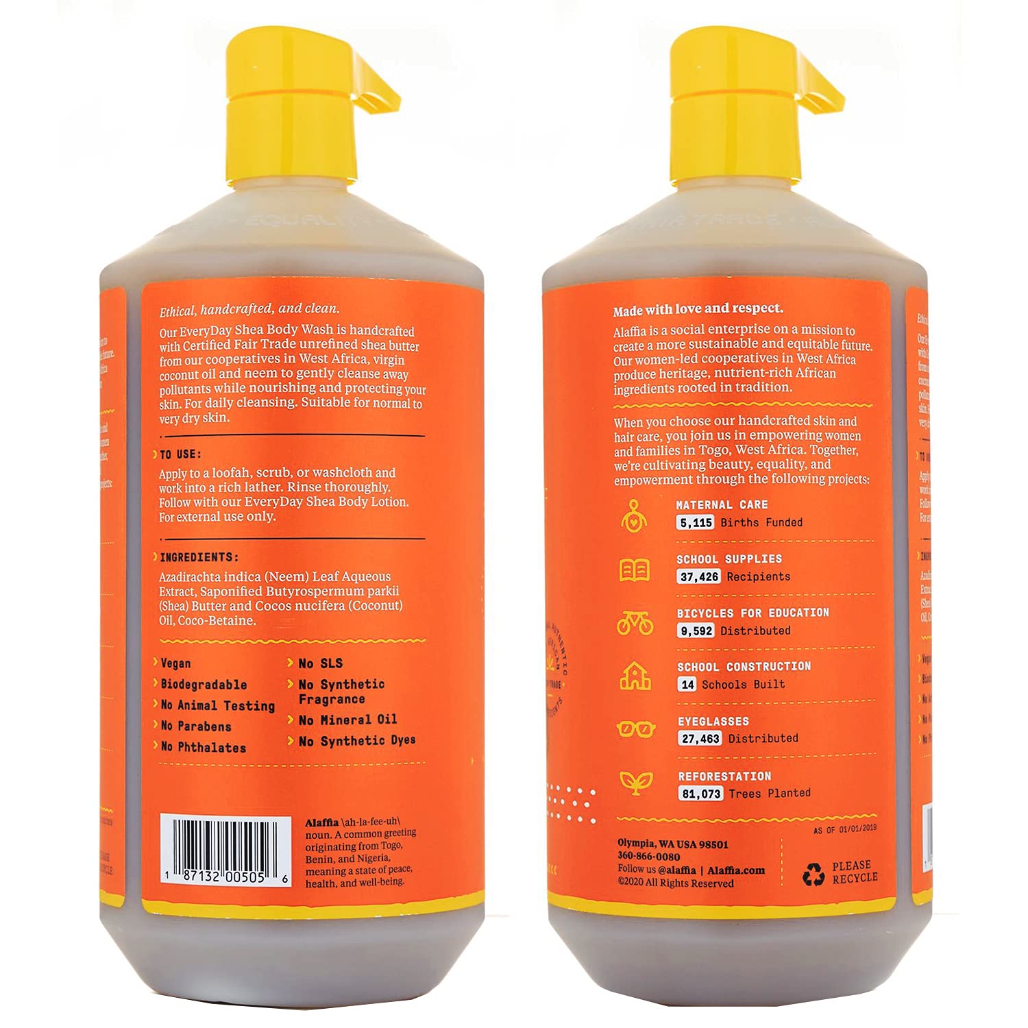 Alaffia Everyday Shea Body Wash 2-pack side view emphasizes compact packaging.