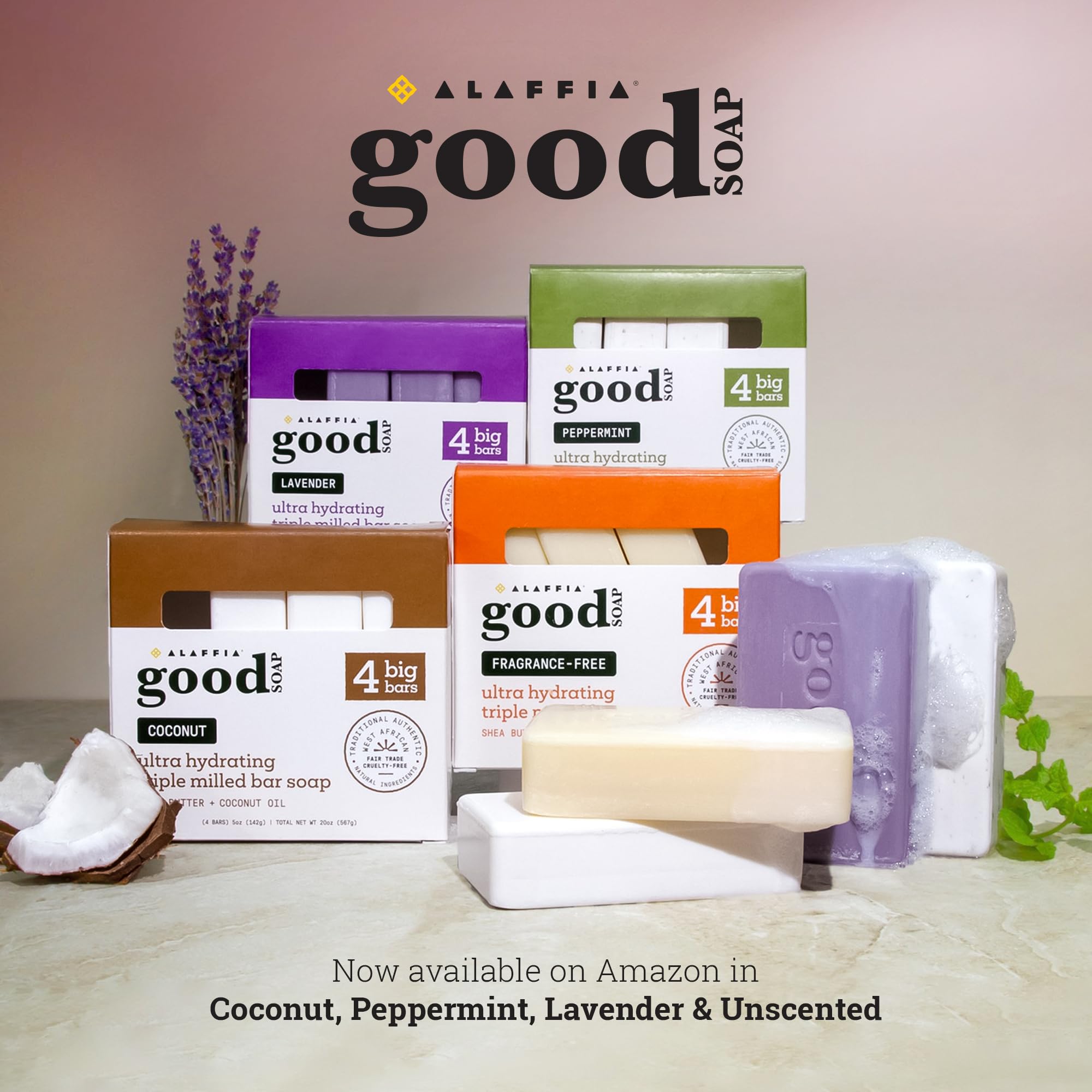 Alaffia Good Soap Lavanda: aroma relajante, ritual de baño diario.