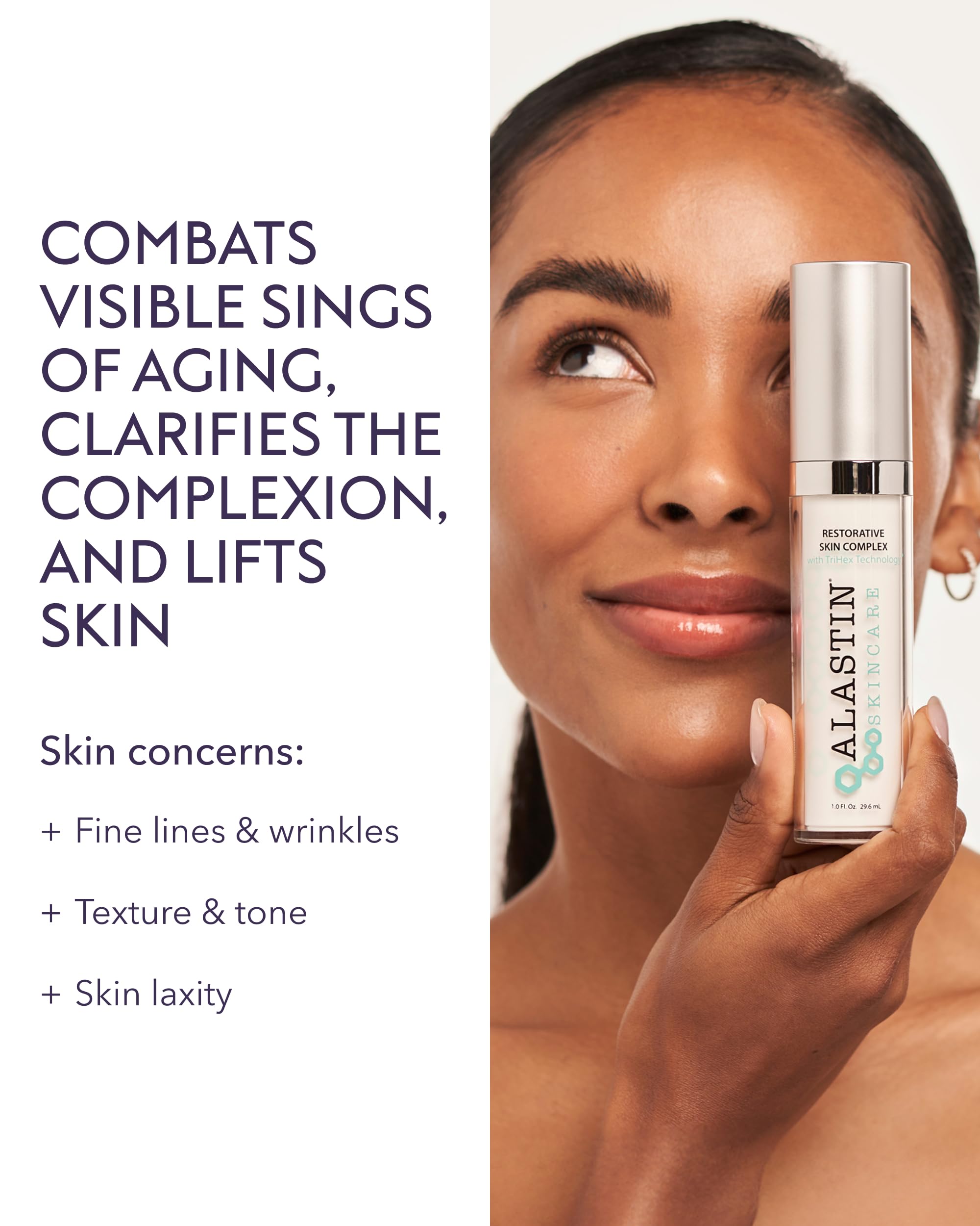 ALASTIN Restorative Skin Complex serum swirl on skin shows hydration and texture refinement