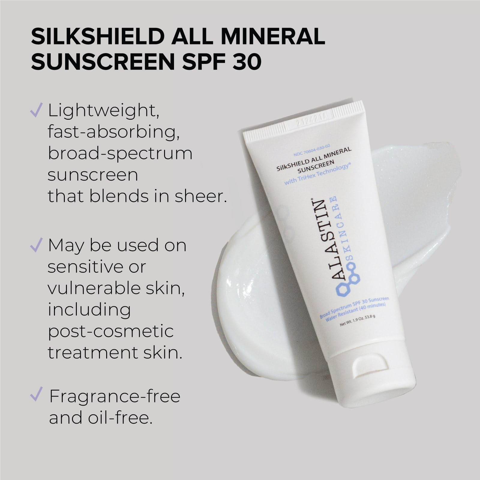 ALASTIN SilkSHIELD swatch on skin illustrates non-greasy, daily use finish.