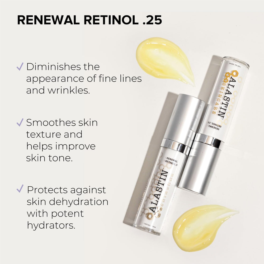 ALASTIN Skincare Skin Renewal Retinol Serum in use promotes even tone.