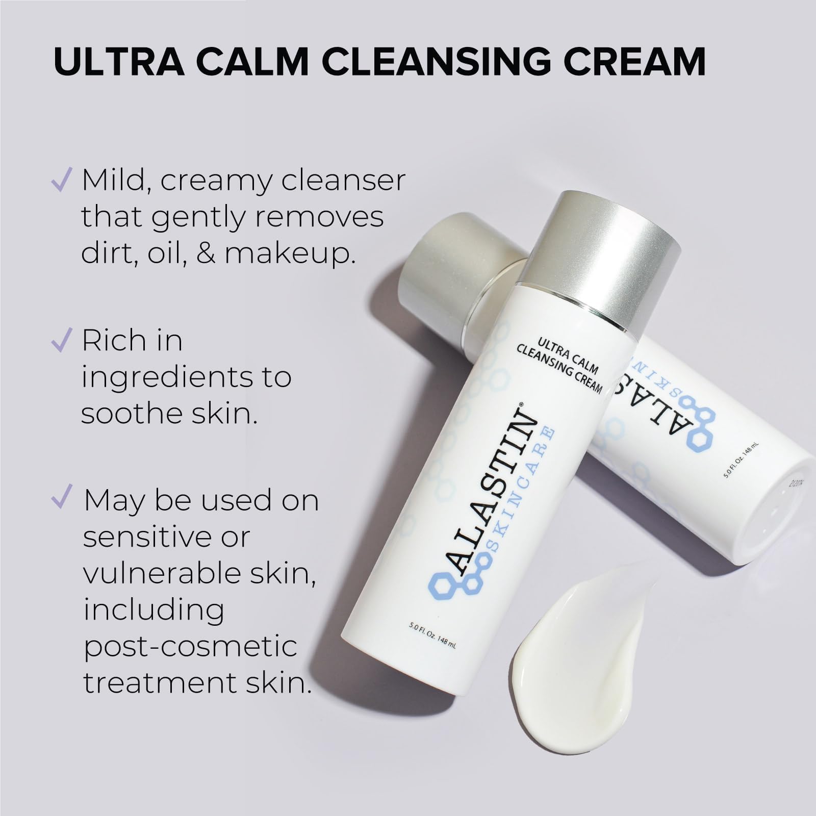 ALASTIN Ultra Calm Cleansing Cream texture close-up reveals creamy, soothing formula.