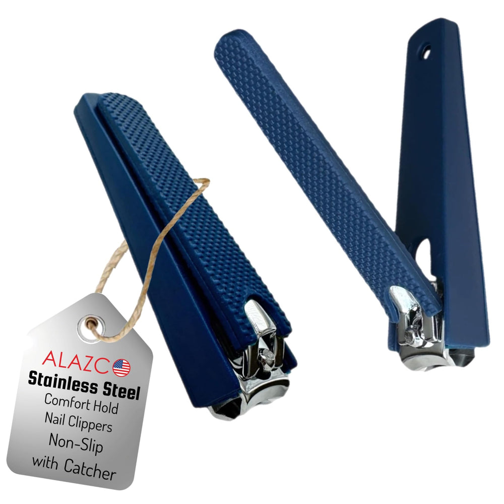 ALAZCO Comfort Hold Navy Nail Clippers with steady grip for precise trimming