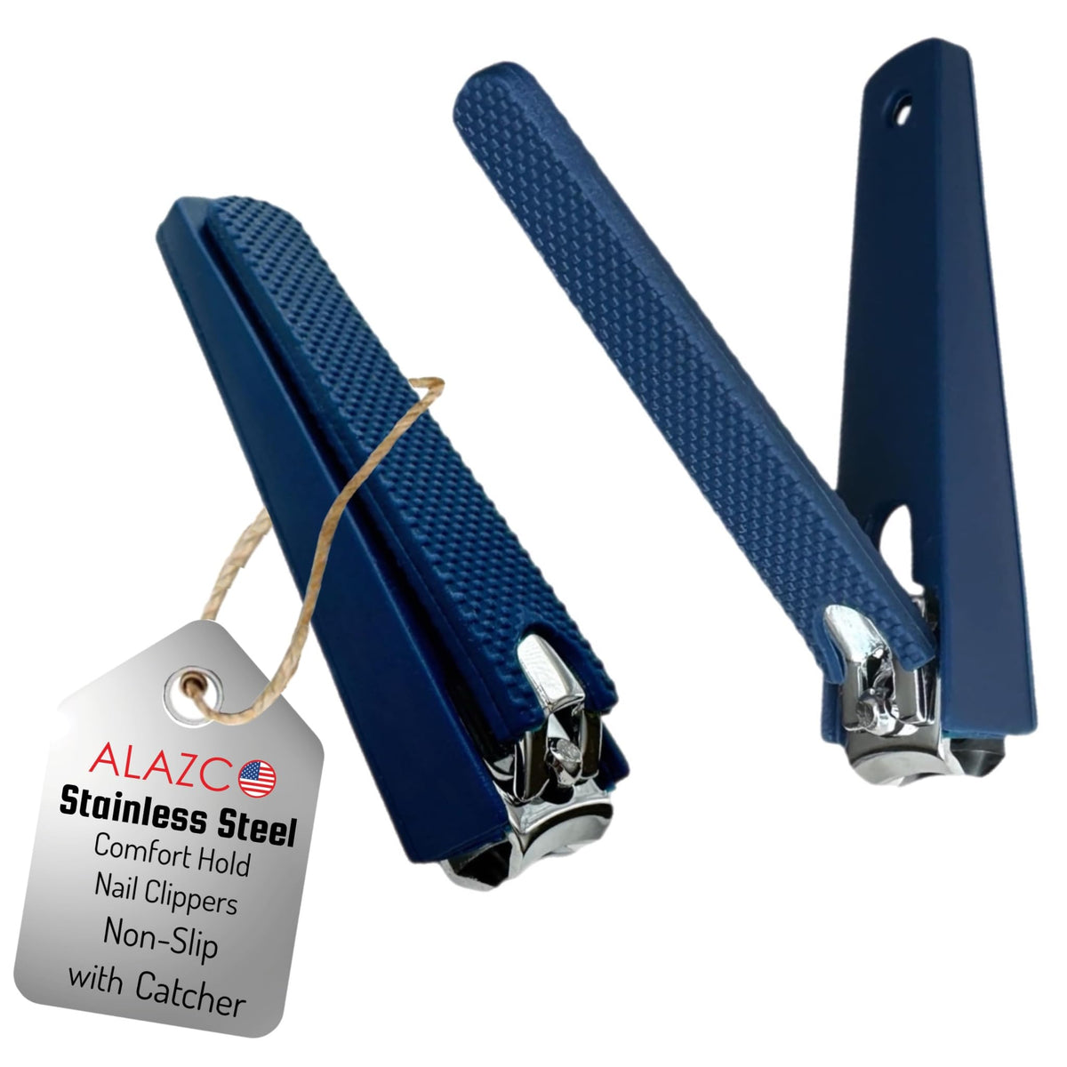 ALAZCO Comfort Hold Navy Nail Clippers with steady grip for precise trimming