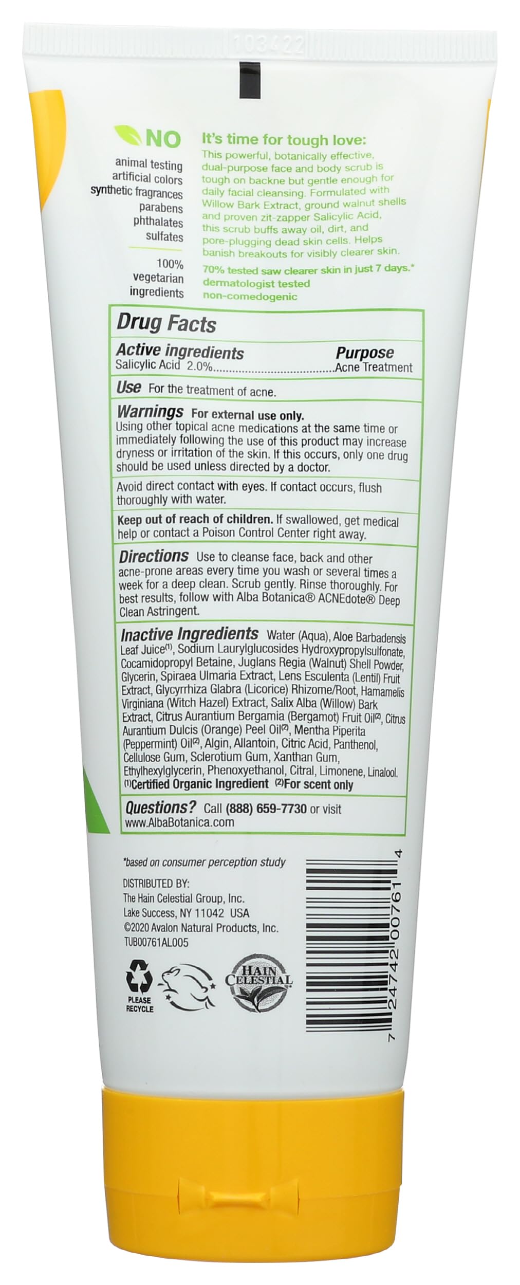 Alba Botanica Acnedote exfoliante para poros, ayuda a prevenir brotes