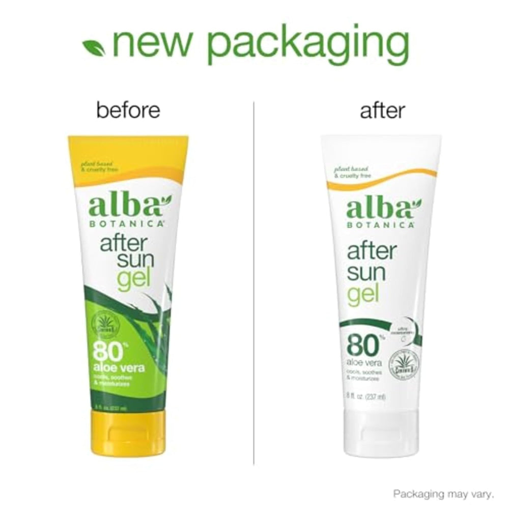 Aplicación post-sol de gel Aloe Vera de Alba Botanica para hidratación