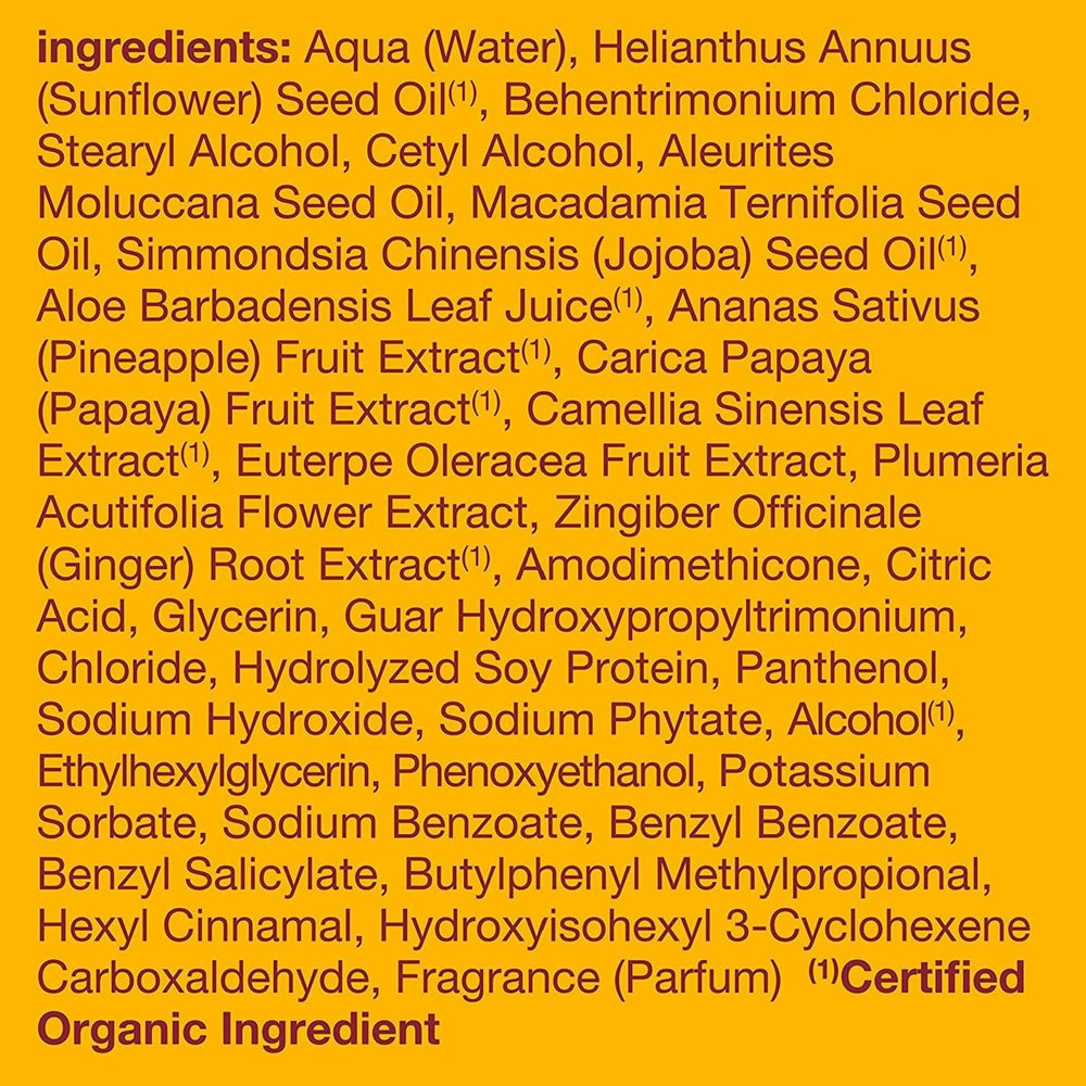Close-up of the natural oil blend in Alba Botanica Colorific Plumeria conditioner.
