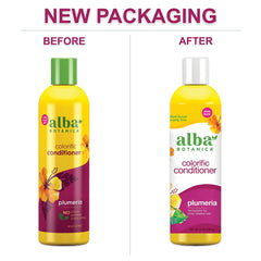 Silky hair close-up after using Alba Botanica Colorific Plumeria conditioner for color-treated nourishment.