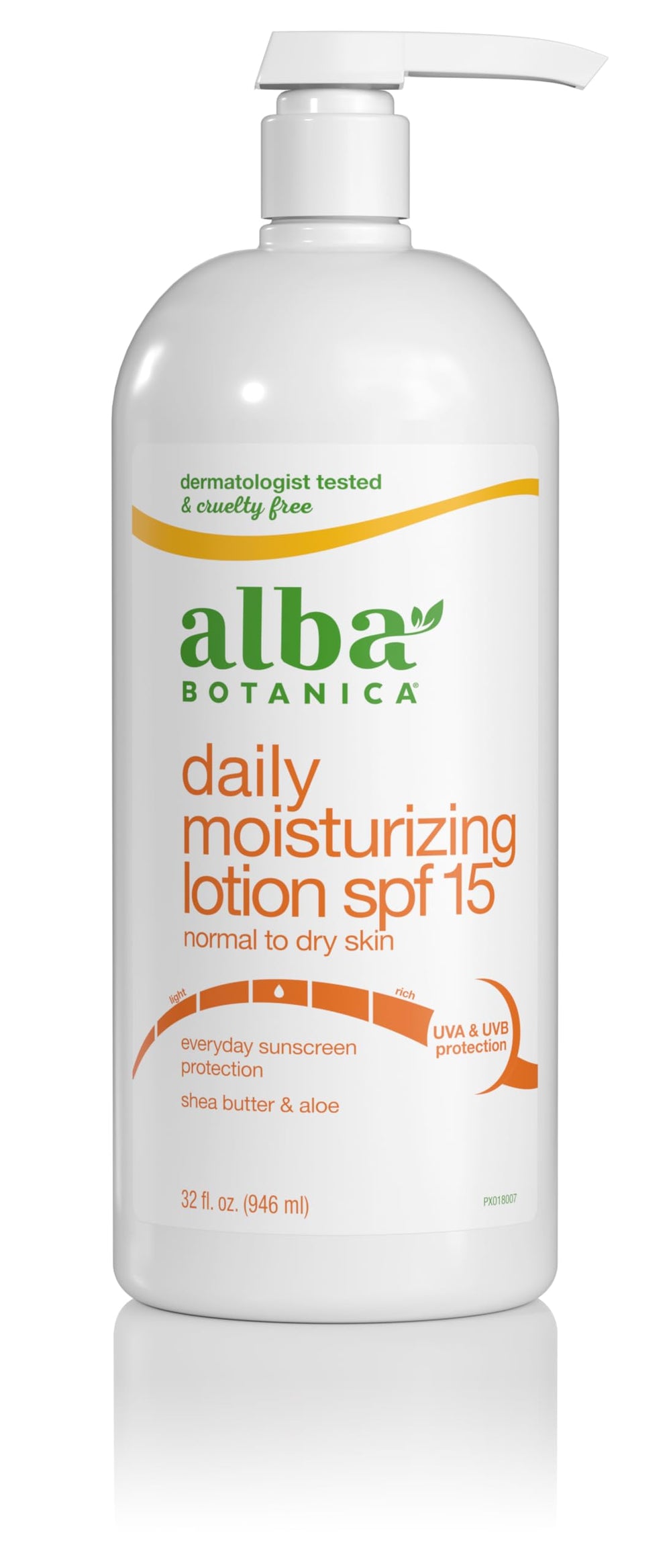 Alba Botanica Daily Moisturizing Lotion SPF 15 bottle for daily hydration with shea and aloe