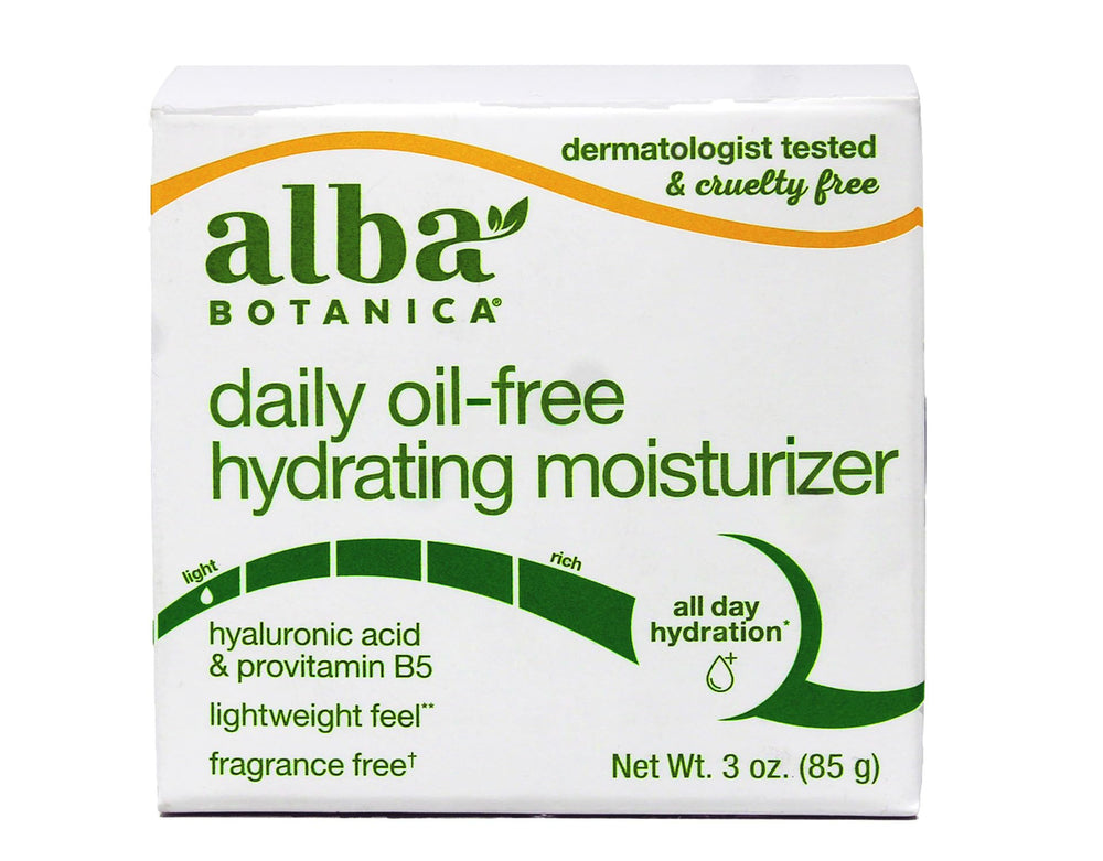 Alba Botanica moisturizer texture closeup highlighting aloe and green tea antioxidants