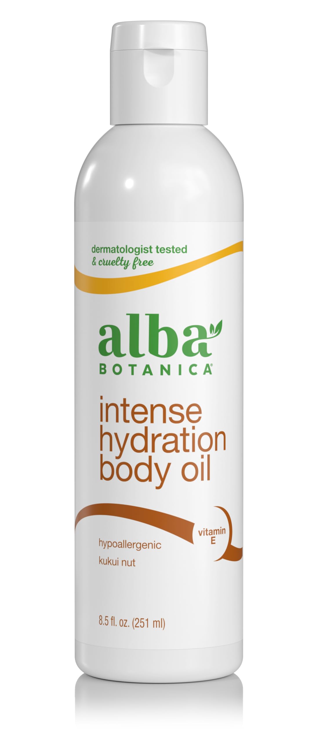 Alba Botanica Intense Hydration Body Oil bottle with kukui nut for moisture