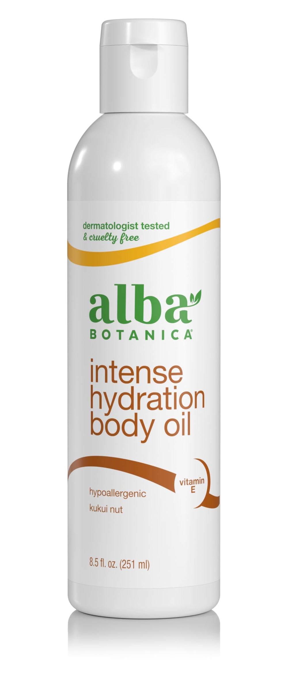Alba Botanica Intense Hydration Body Oil bottle with kukui nut for moisture