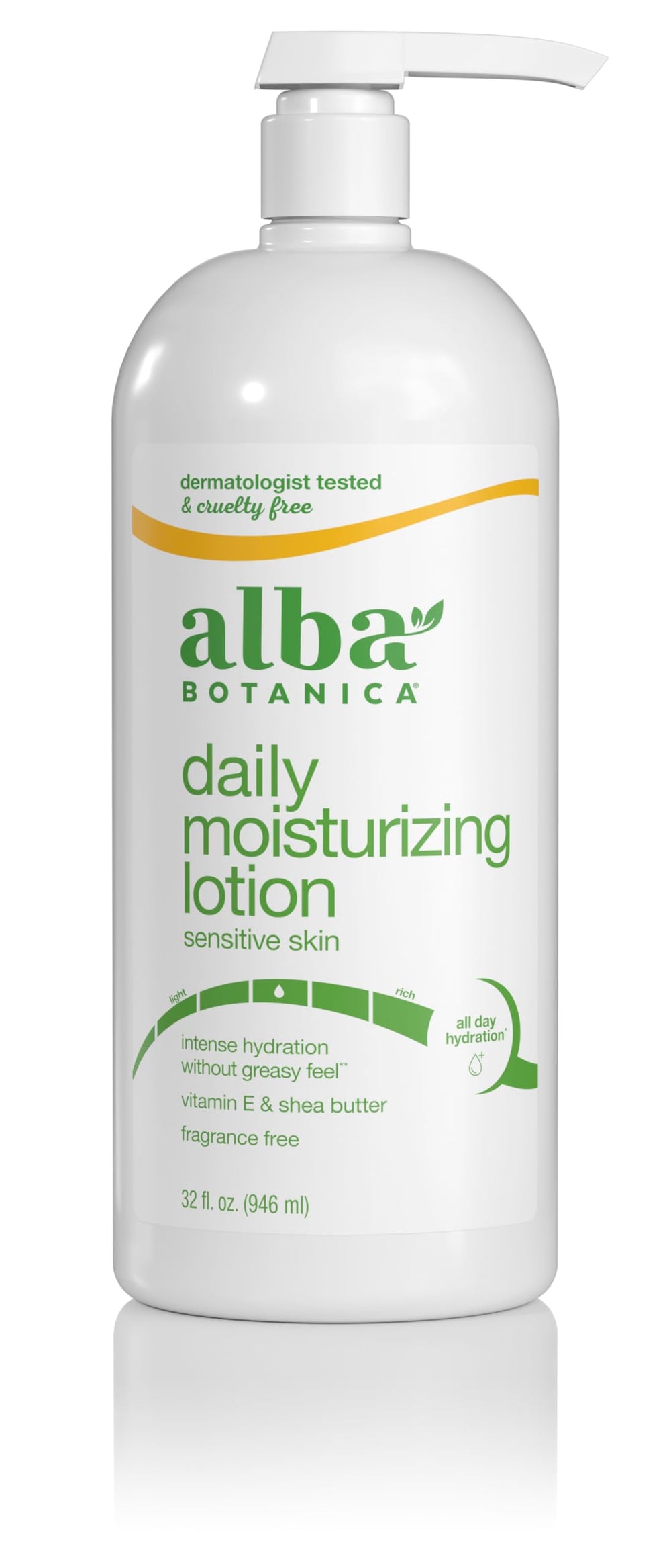 Alba Botanica Loción Diaria para Piel Sensible, envase 32 oz, hidratación suave para piel seca.