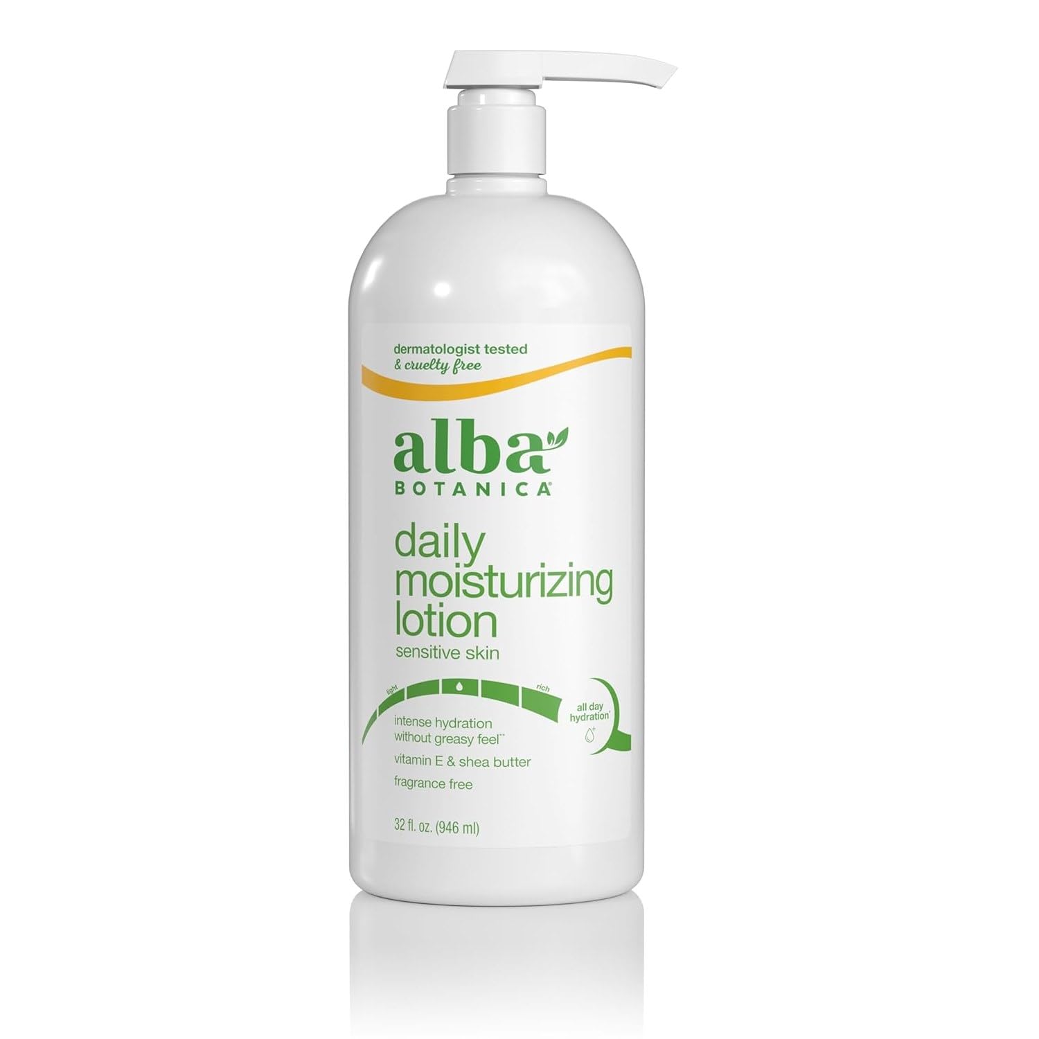 Loción Emoliente sin olor de Alba Botanica en frasco, hidratación suave para piel sensible.