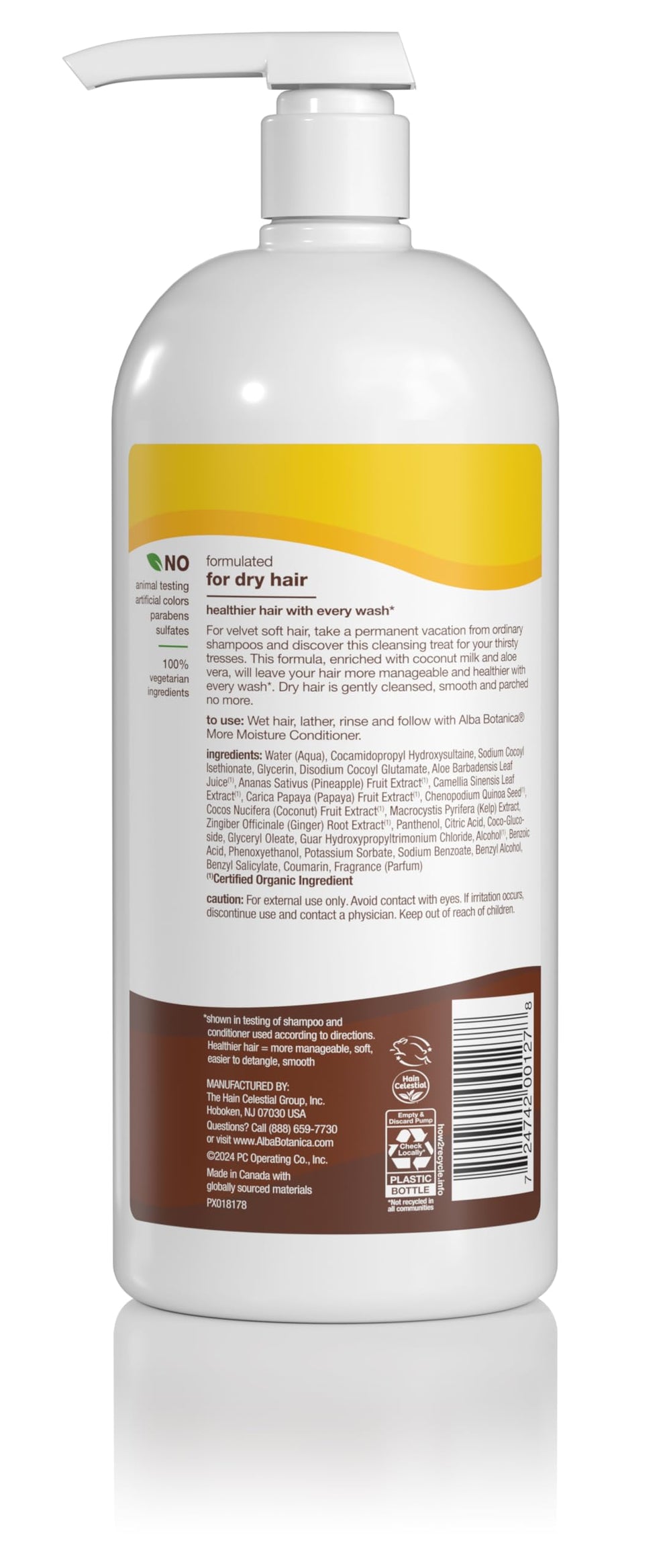 Alba Botanica More Moisture Shampoo coconut milk ingredients close-up for natural hydration