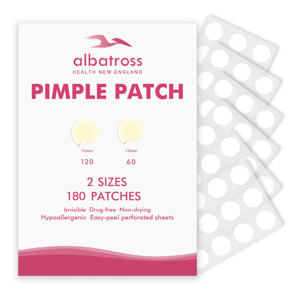 Albatross Health New England Invisible Pimple Patches packaging for discreet acne care