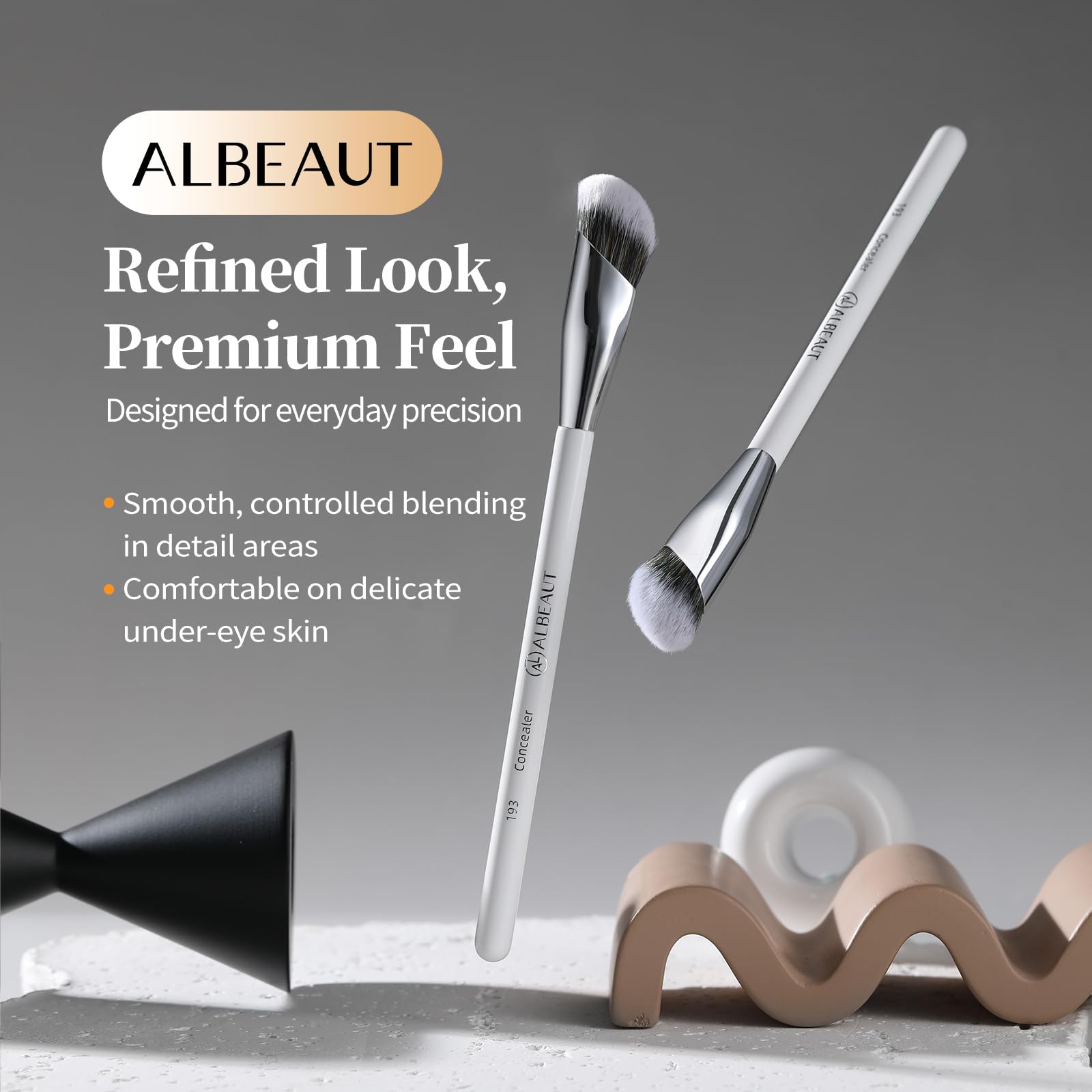 Albeaut Concealer Brush design patent and premium materials featured.
