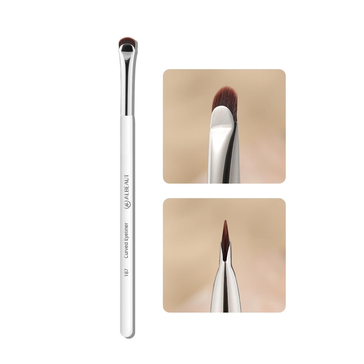 ALBEAUT Crescent Eyeliner Brush front view for precise, comfortable application.