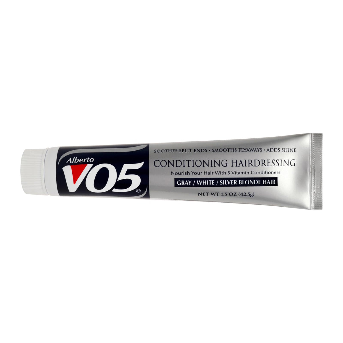 Acondicionador Alberto VO5, vertido de botella, suaviza cabello gris y aporta brillo saludable.