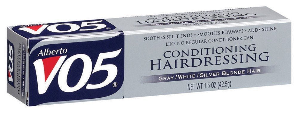 Alberto VO5 acondicionador en tubo de 44 ml, suaviza puntas y aporta brillo natural.