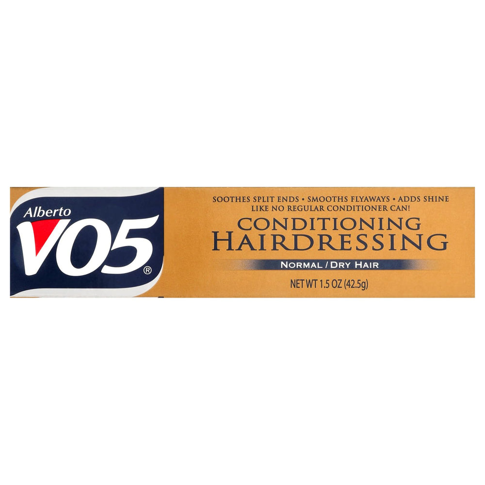 Alberto VO5 Conditioning Hairdressing enhances smoothing for frizz control.
