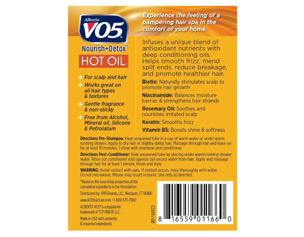 Alberto VO5 Hot Oil Treatment bottle pour highlights simple application on hair
