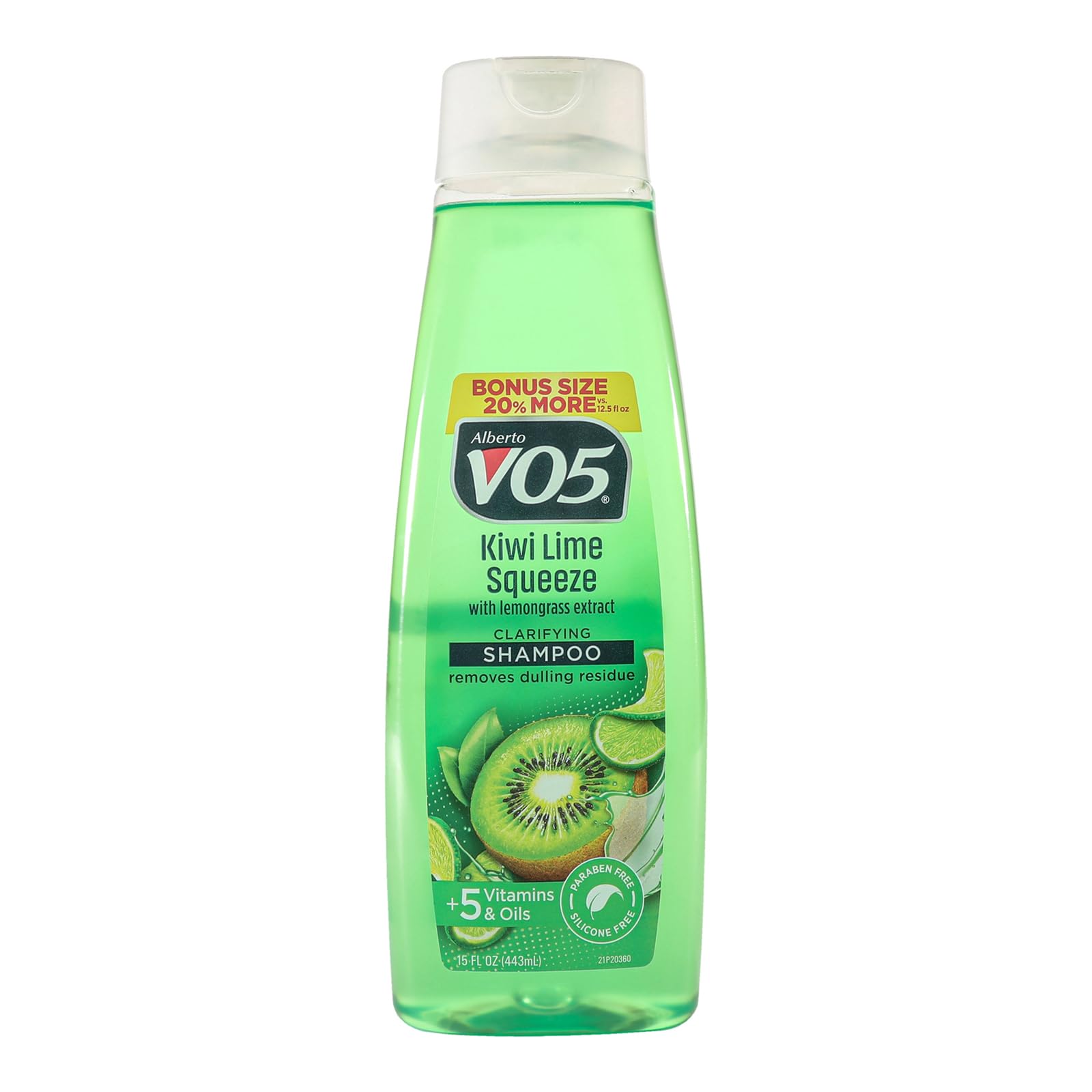 Alberto VO5 Kiwi Lime Squeeze champú clarificante en botella, hidratación suave y revitalizante.