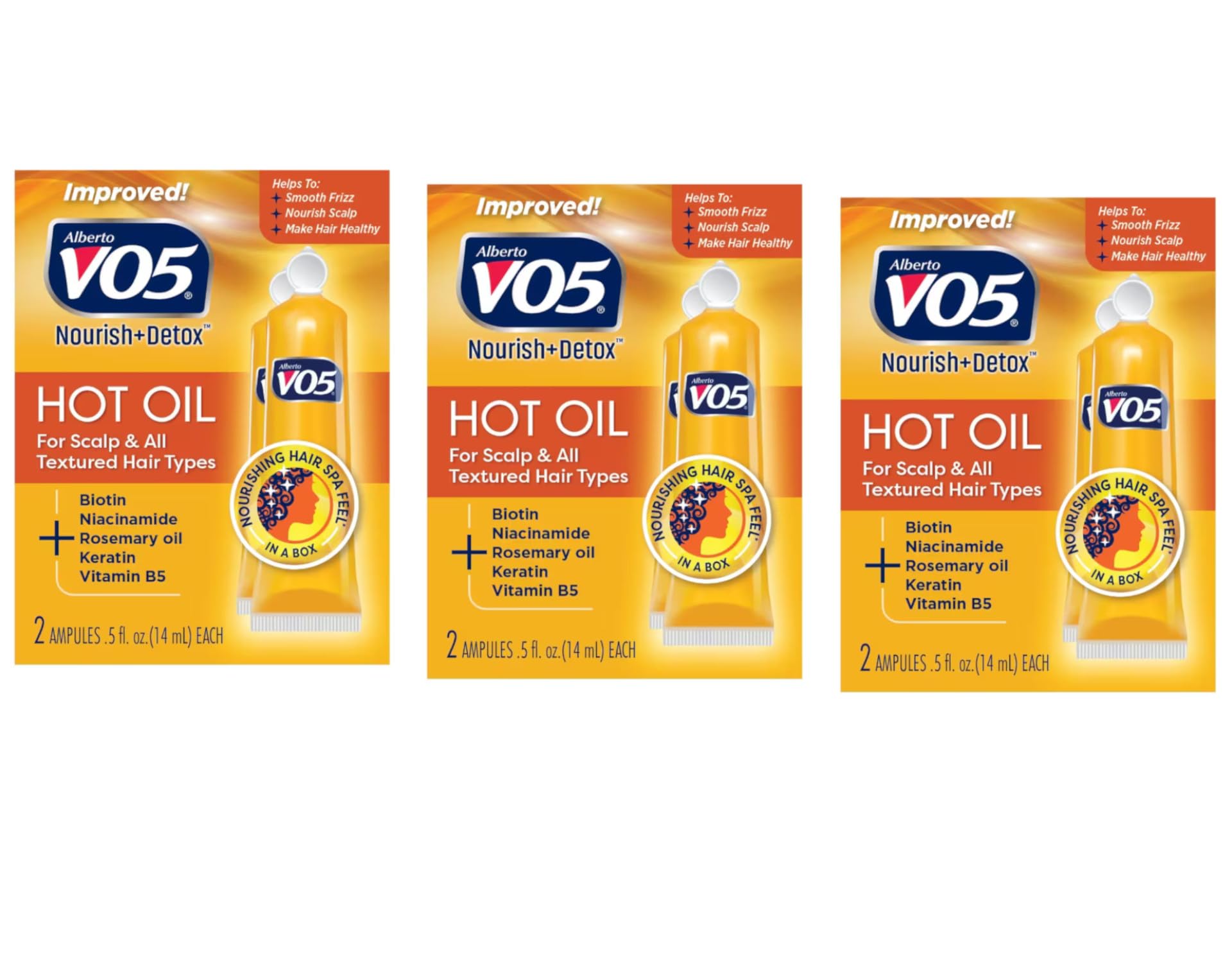 Alberto VO5 Terapia de Aceite Caliente, conjunto de 3 con tubos de 14 ml para hidratación capilar.