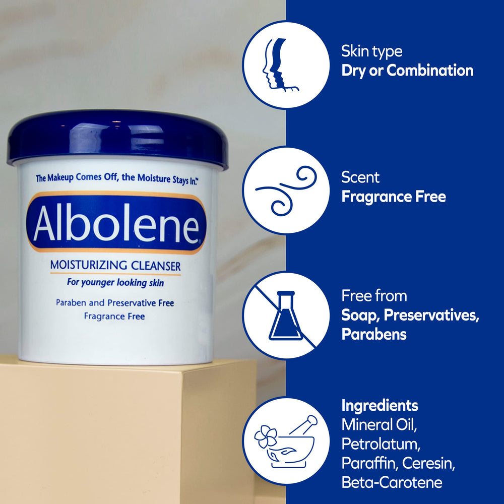 Albolene 2-pack packaging shown for convenient at-home use.