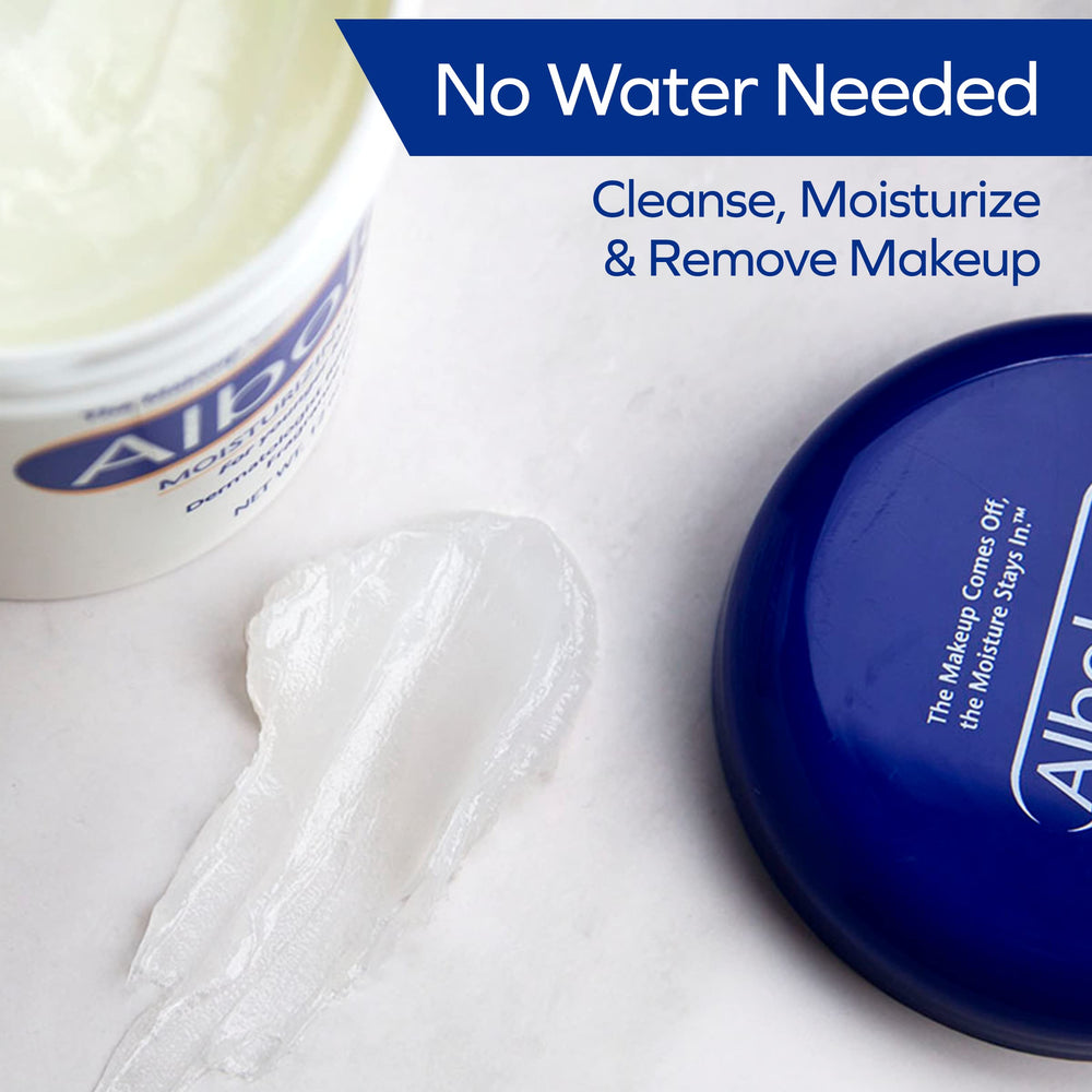 Albolene makeup remover balm swatch showing easy removal of waterproof mascara.