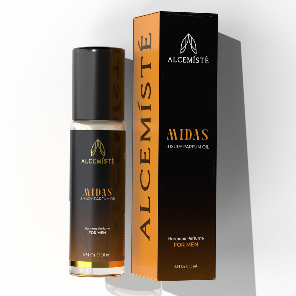 ALCEMÍSTÉ bottle with pour cap, showcasing premium fragrance design.