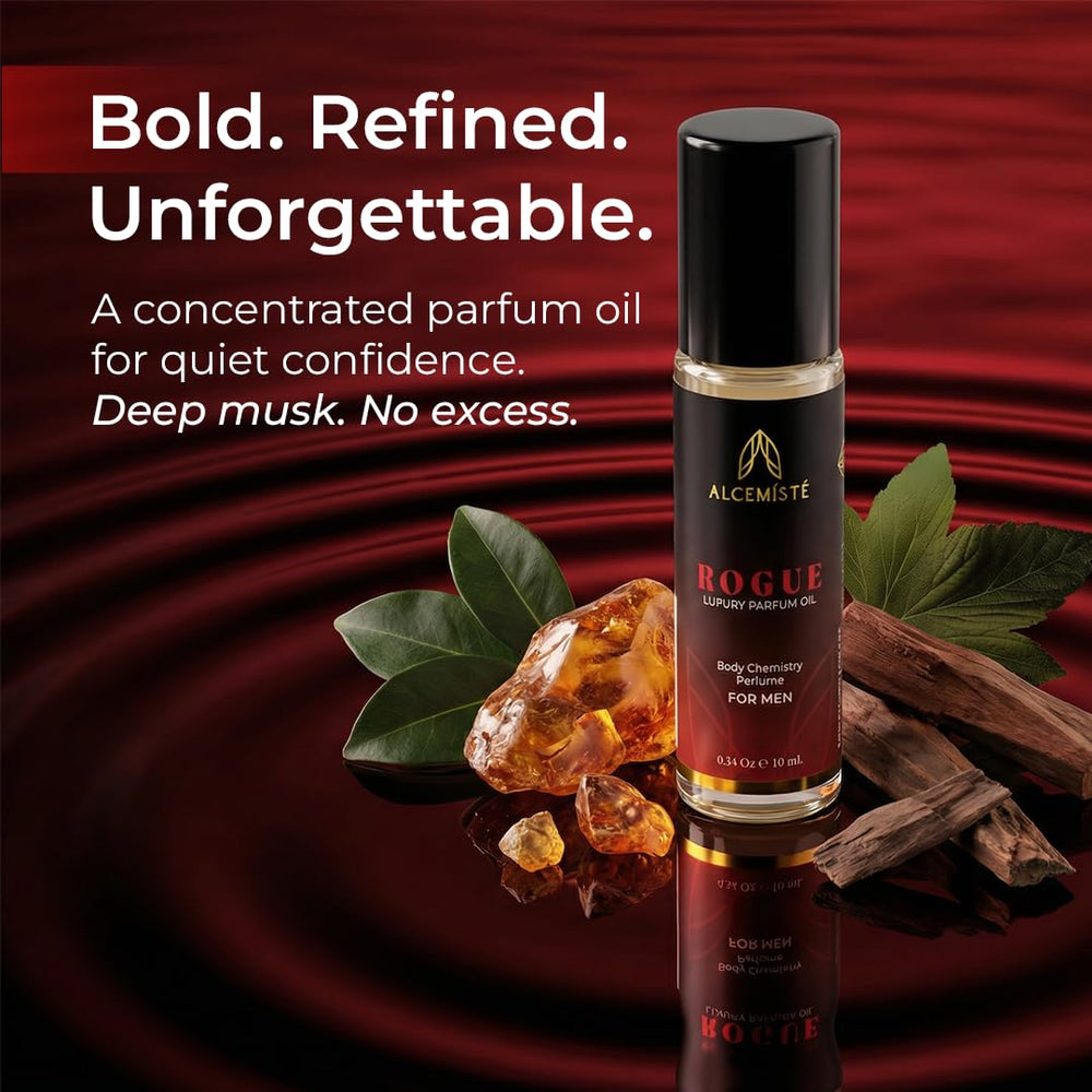 Alcemiste Rouge rollerball application view highlights long-lasting subtle attraction.