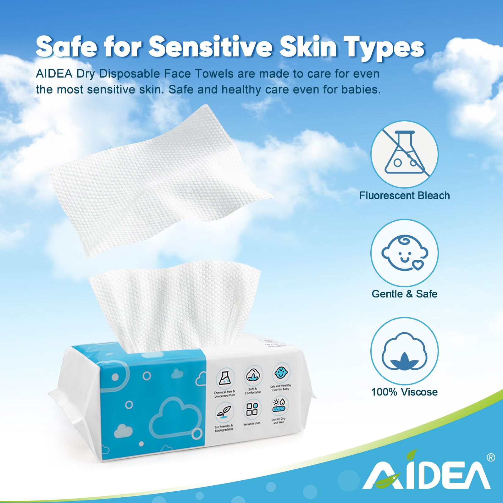 AIDEA face towels in wet-dry dual-use setup for skincare and cleansing tasks.