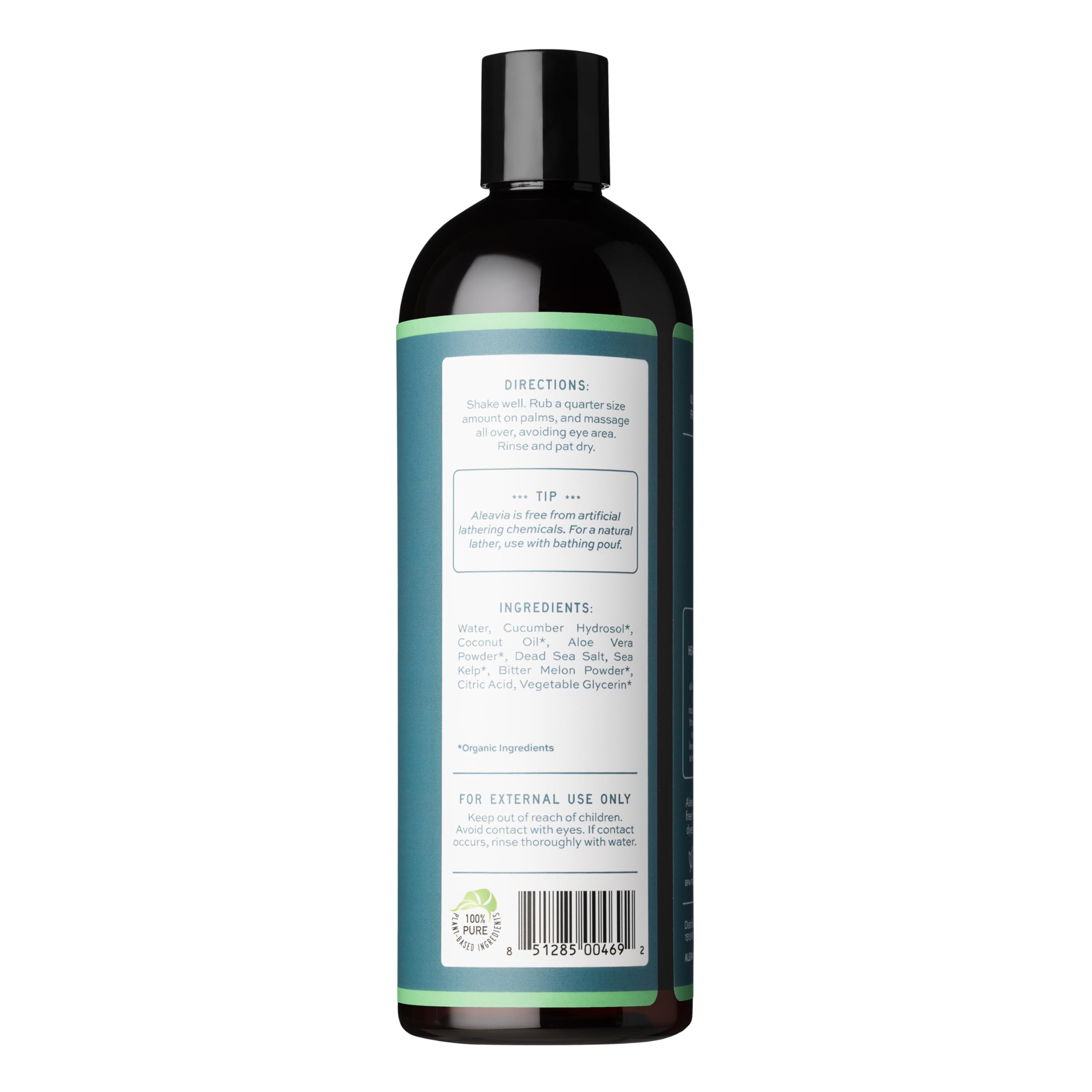 Aleavia Body Cleanse close-up of organic cucumber hydrosol highlighting soothing hydration.
