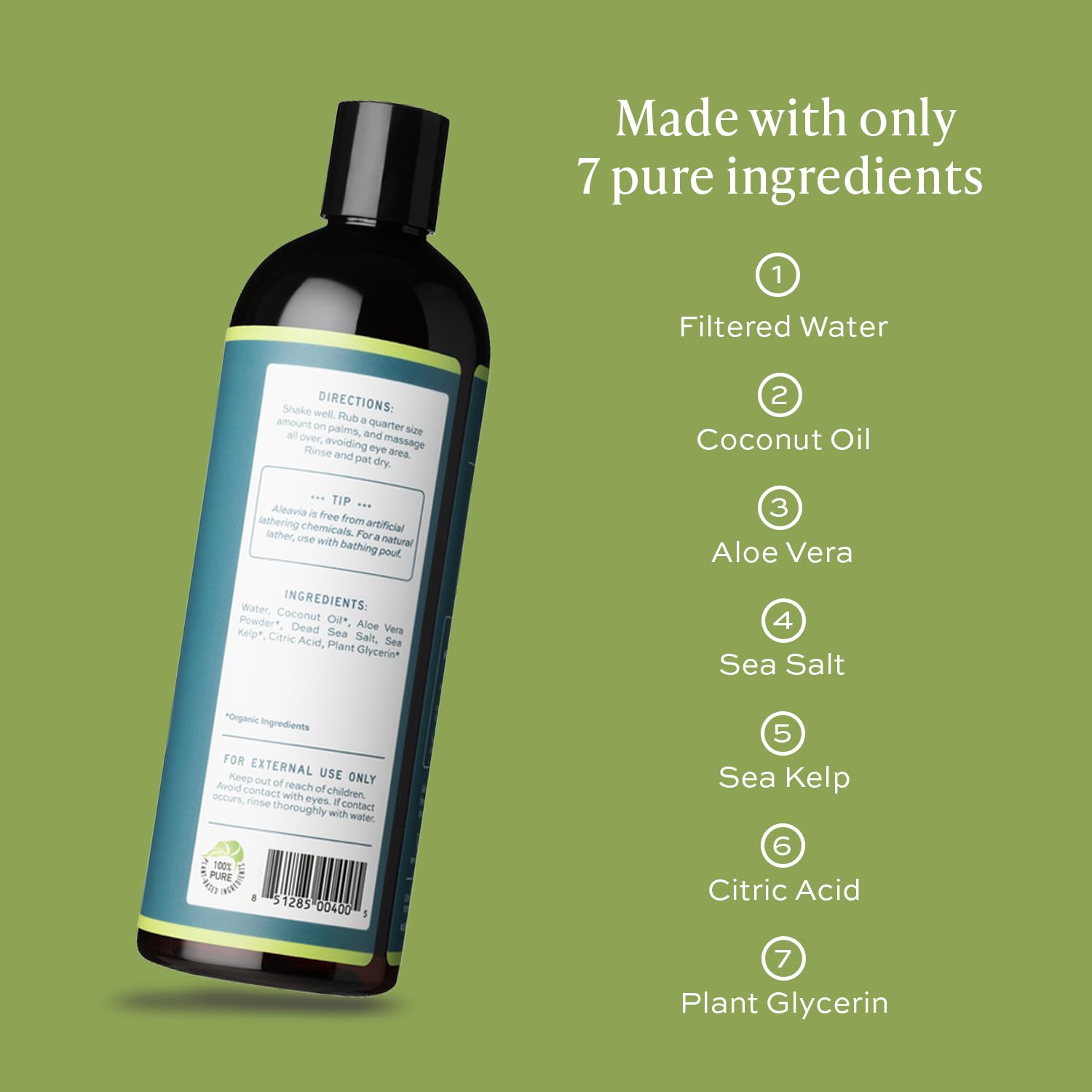 Aleavia Body Cleanse prebiotic foam showing rich, moisturizing lather for daily care.