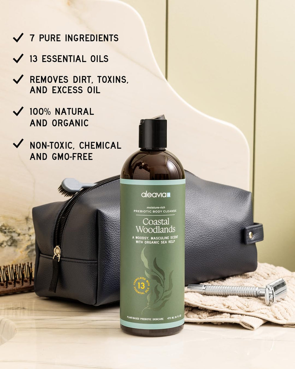 Aleavia Coastal Woodlands ingredient-blend highlights sea kelp and coconut oil
