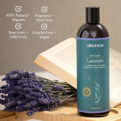 Aleavia Lavender Body Cleanse ingredients include coconut oil and sea minerals for balanced skin.