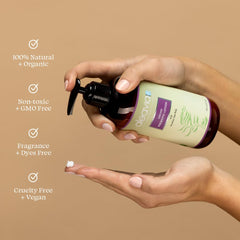 Aleavia Orchid Prebiotic Body Lotion being applied to hands for daily moisture