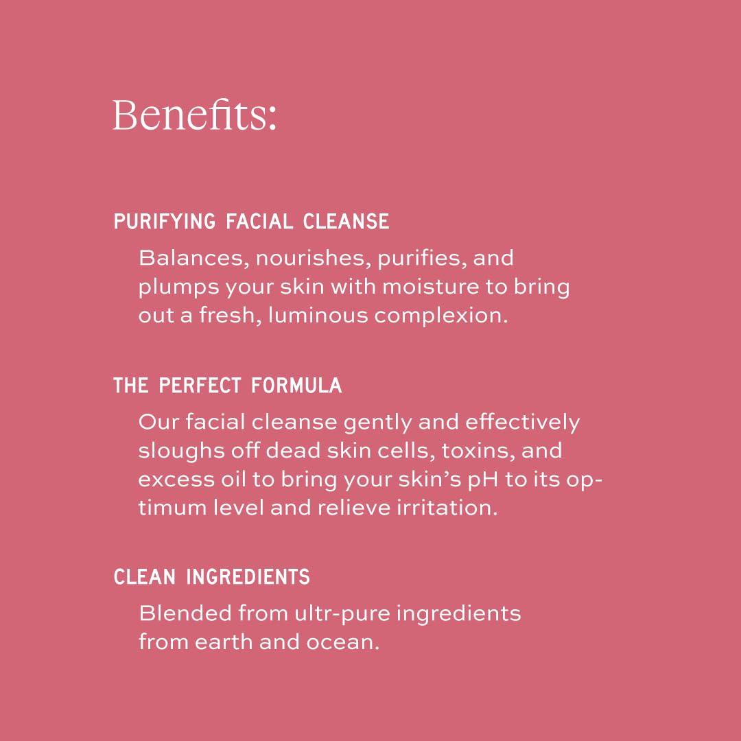 Aleavia Purifying Facial Cleanse ingredients image highlights sea kelp, coconut oil, and Aloe.